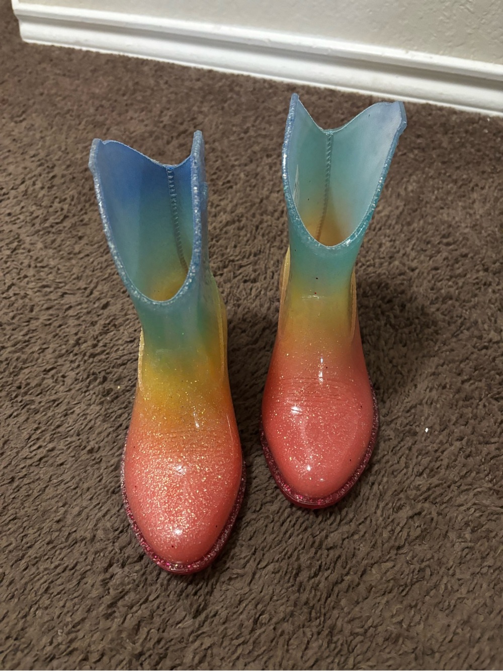 Western Chief Kids Rainbow Glitter Cowboy Boots - Blue Yellow Pink